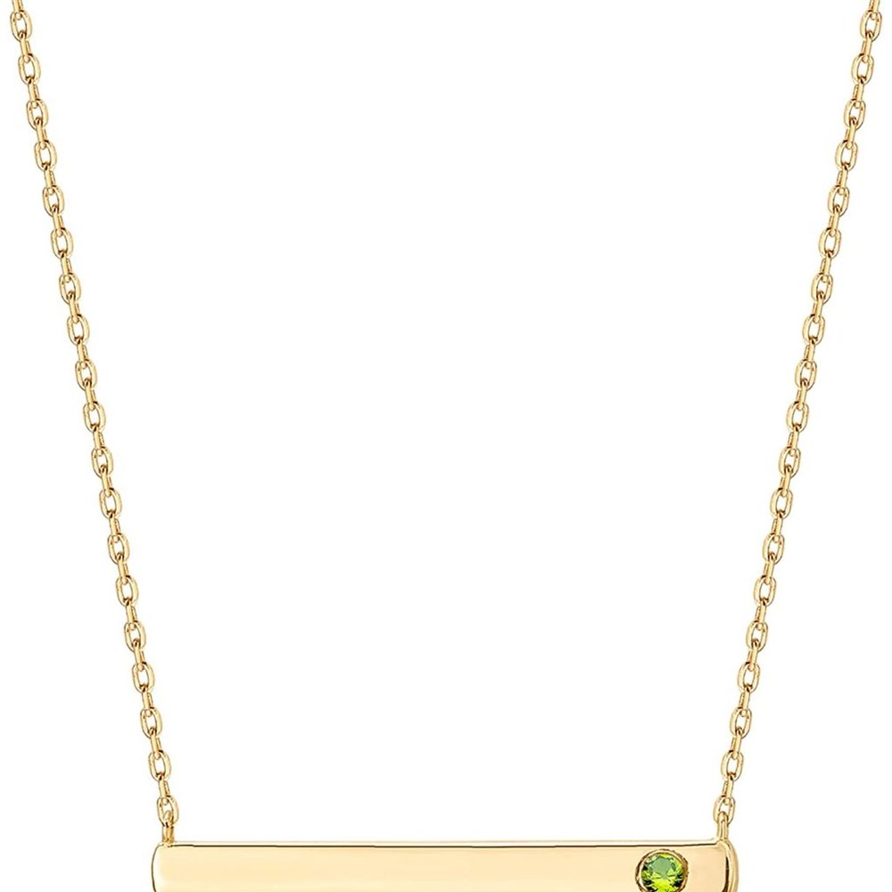 14K Gold Plated Crystal Birthstone Bar Necklace | Dainty Necklace | Gold - Picture 12 of 16
